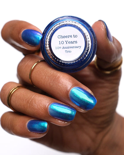 Cheers to 10 Years - Blue Shimmer Nail Polish - 10th Anniversary Trio