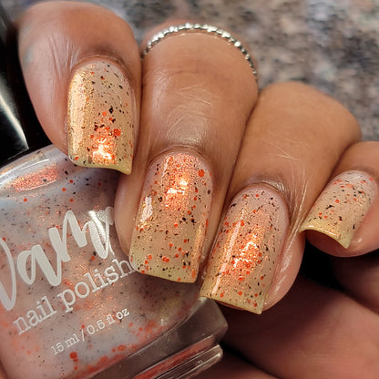 Glistening Gale - White Crelly - Orange Glitter Nail Polish - Shimmer Nail Polish - Stormy Siblings Collection