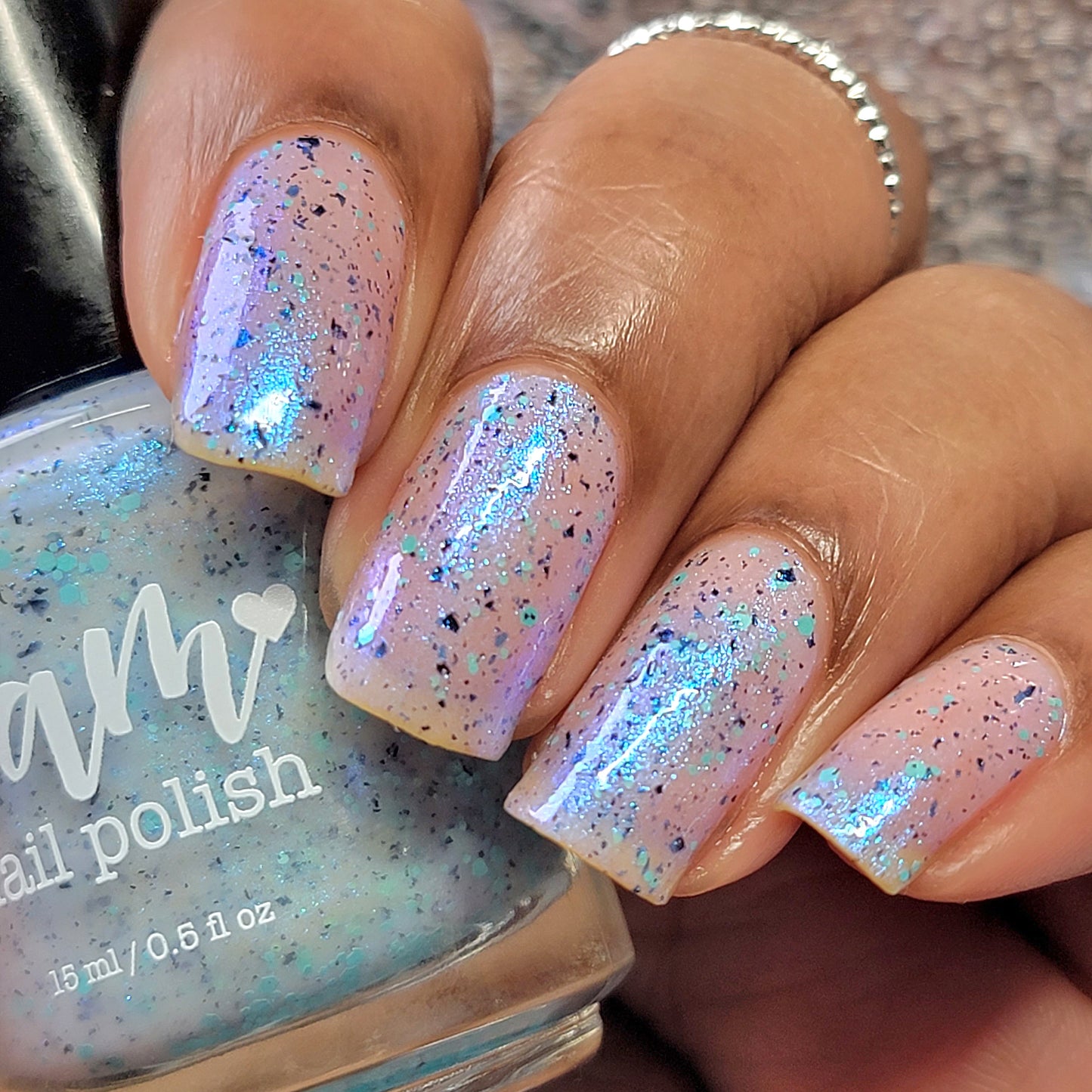 Iridescent Ice - White Crelly - Light Blue Glitter Nail Polish - Shimmer Nail Polish - Stormy Siblings Collection