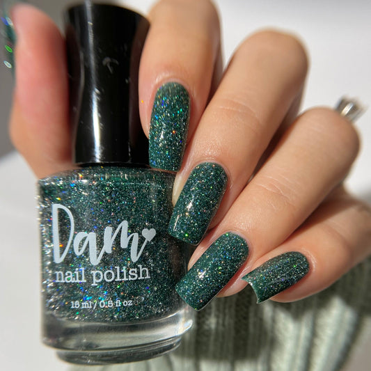 Eternal - Deep Green Reflective Glitter Nail Polish - Bitten Collection