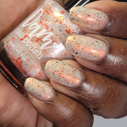 Glistening Gale - White Crelly - Orange Glitter Nail Polish - Shimmer Nail Polish - Stormy Siblings Collection