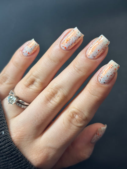 Glistening Gale - White Crelly - Orange Glitter Nail Polish - Shimmer Nail Polish - Stormy Siblings Collection