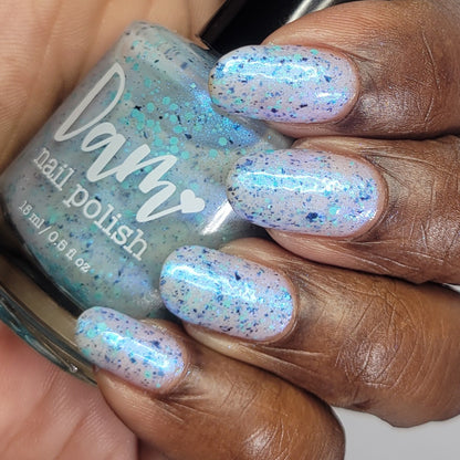 Iridescent Ice - White Crelly - Light Blue Glitter Nail Polish - Shimmer Nail Polish - Stormy Siblings Collection