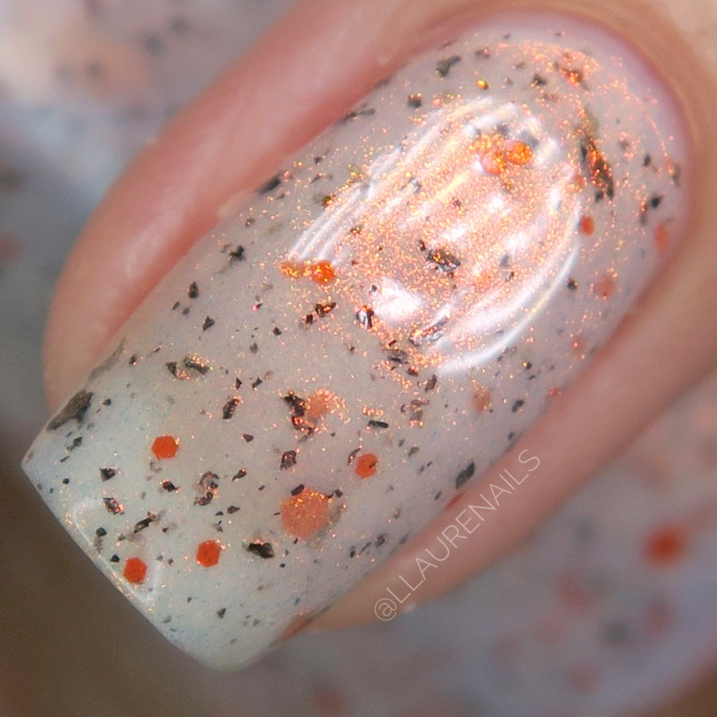 Glistening Gale - White Crelly - Orange Glitter Nail Polish - Shimmer Nail Polish - Stormy Siblings Collection