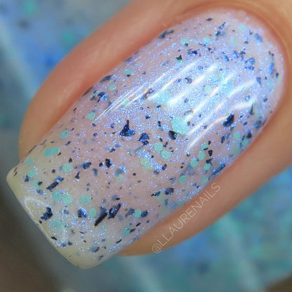 Iridescent Ice - White Crelly - Light Blue Glitter Nail Polish - Shimmer Nail Polish - Stormy Siblings Collection