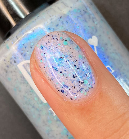 Iridescent Ice - White Crelly - Light Blue Glitter Nail Polish - Shimmer Nail Polish - Stormy Siblings Collection